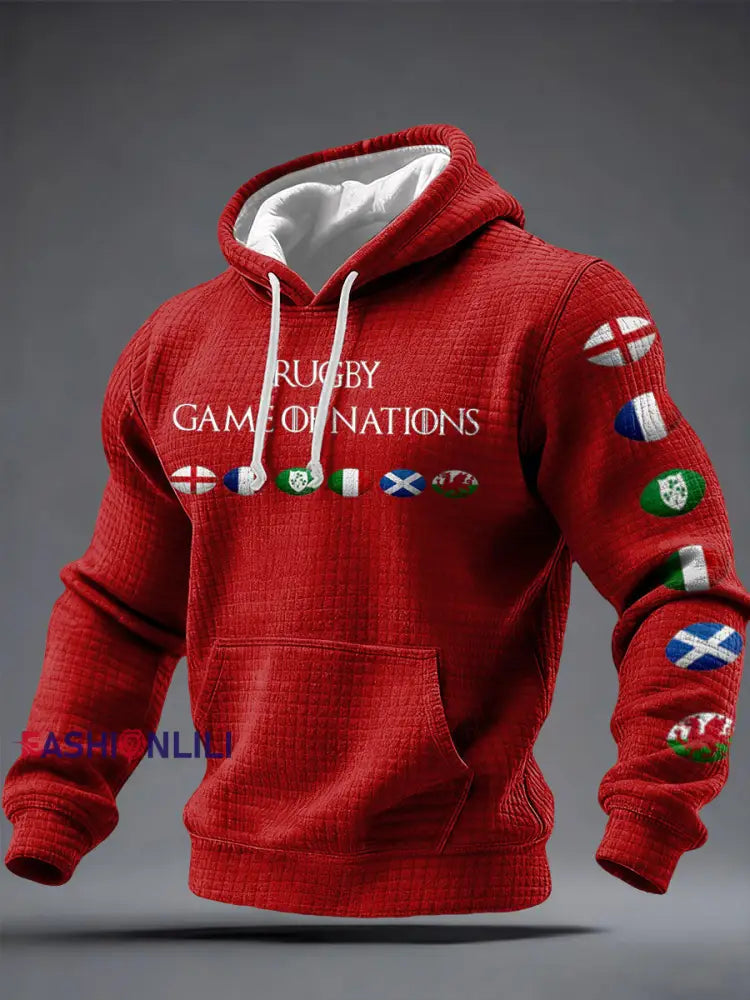 Men’s Nations of Rugby Lover Printed Hoodie Red / S