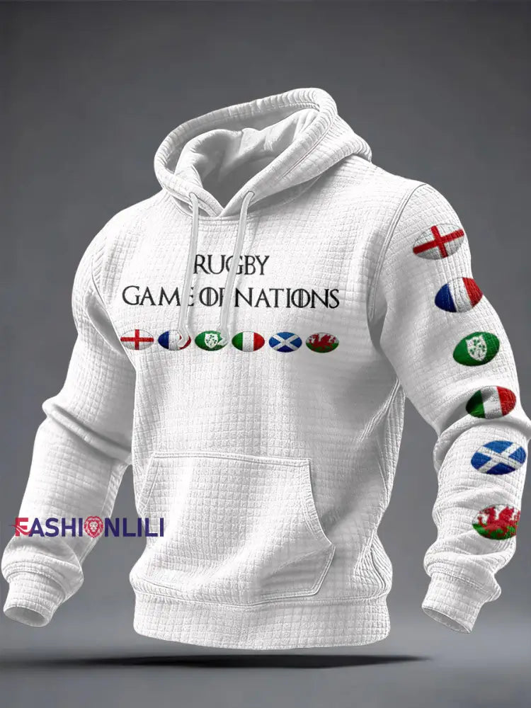 Men’s Nations of Rugby Lover Printed Hoodie White / S