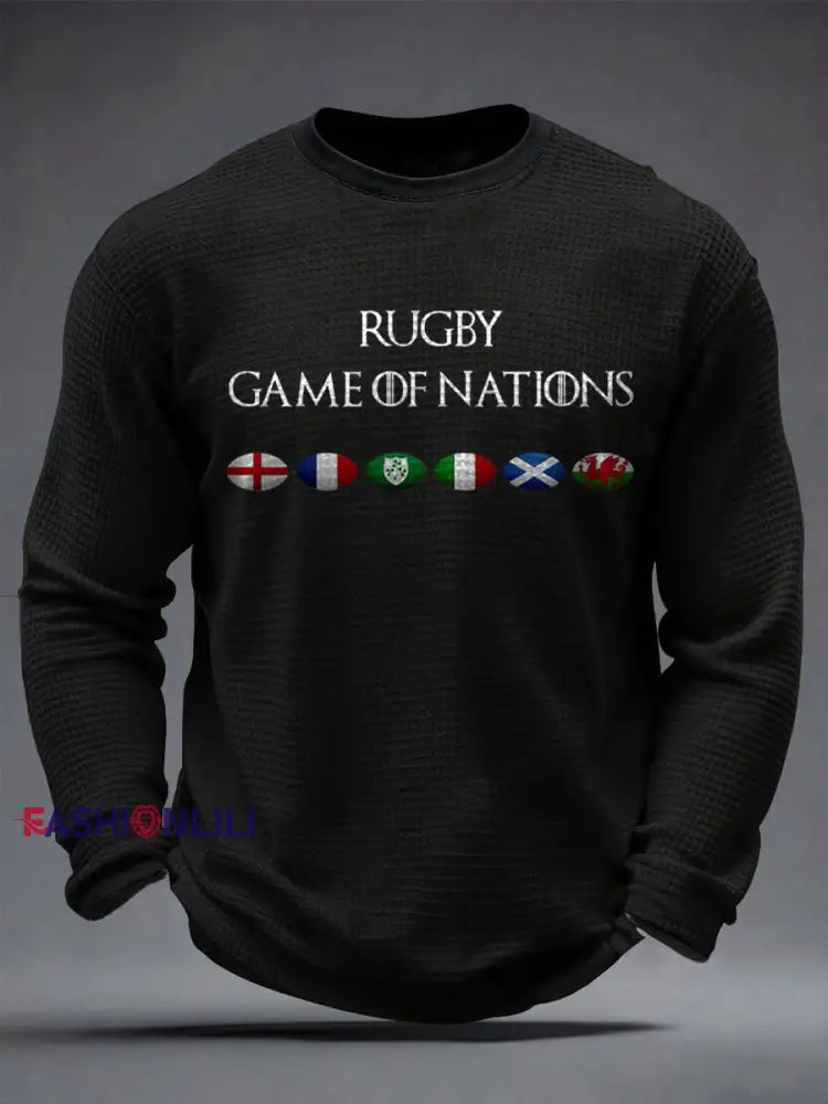 Men’s Nations of Rugby Lover Printed Waffle Tops Black / S