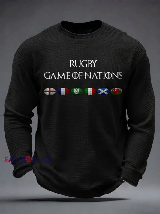 Men’s Nations of Rugby Lover Printed Waffle Tops Black / S