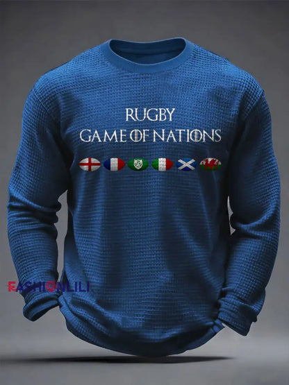 Men’s Nations of Rugby Lover Printed Waffle Tops Blue / S