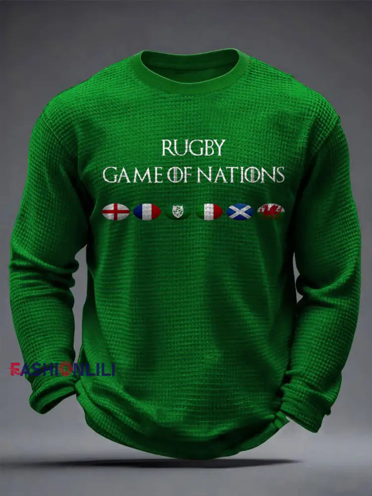 Men’s Nations of Rugby Lover Printed Waffle Tops Green / S