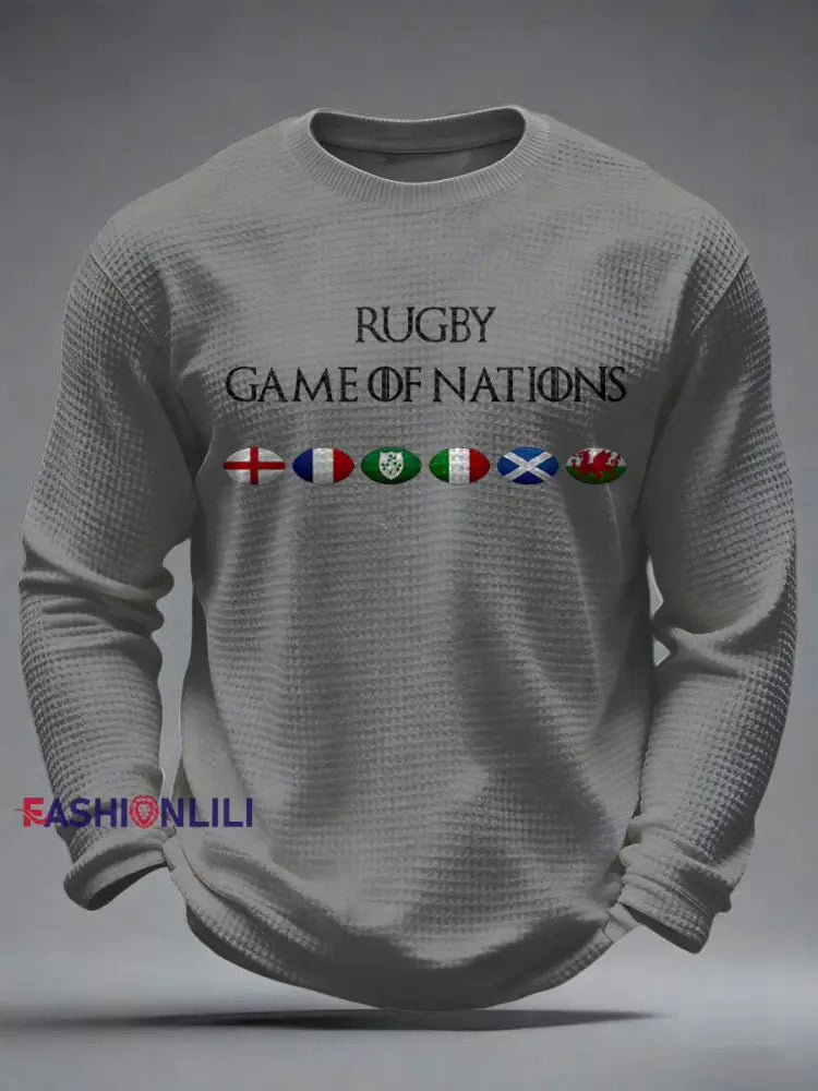 Men’s Nations of Rugby Lover Printed Waffle Tops Light Gray / S