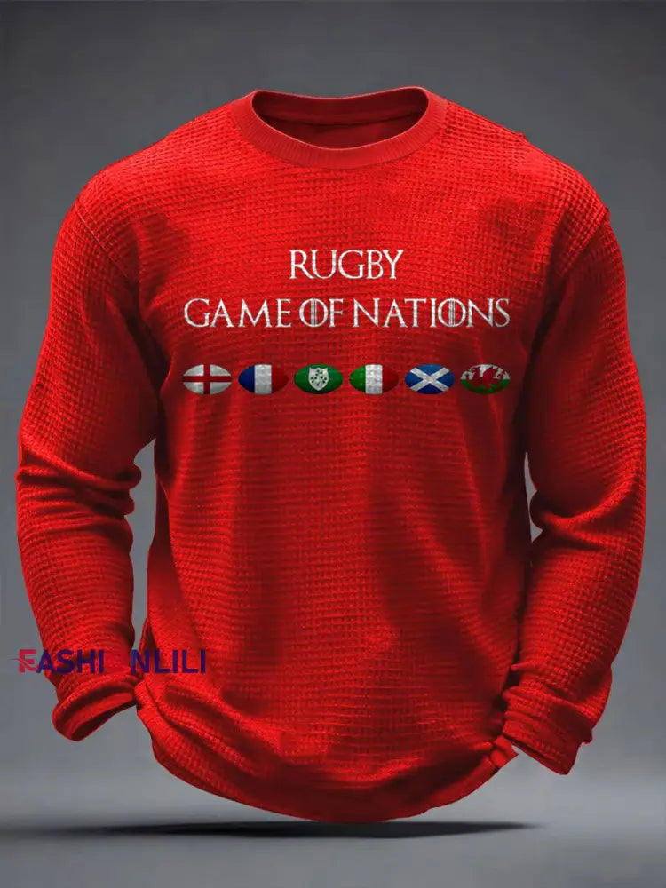 Men’s Nations of Rugby Lover Printed Waffle Tops Red / S