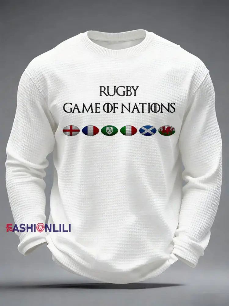 Men’s Nations of Rugby Lover Printed Waffle Tops White / S