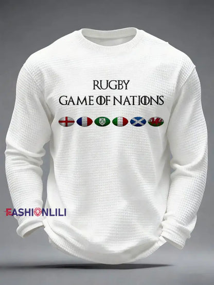 Men’s Nations of Rugby Lover Printed Waffle Tops White / S