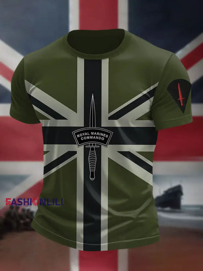 Men’s Navy Veteran Marines Commando Printed T-shirt Army Green / S