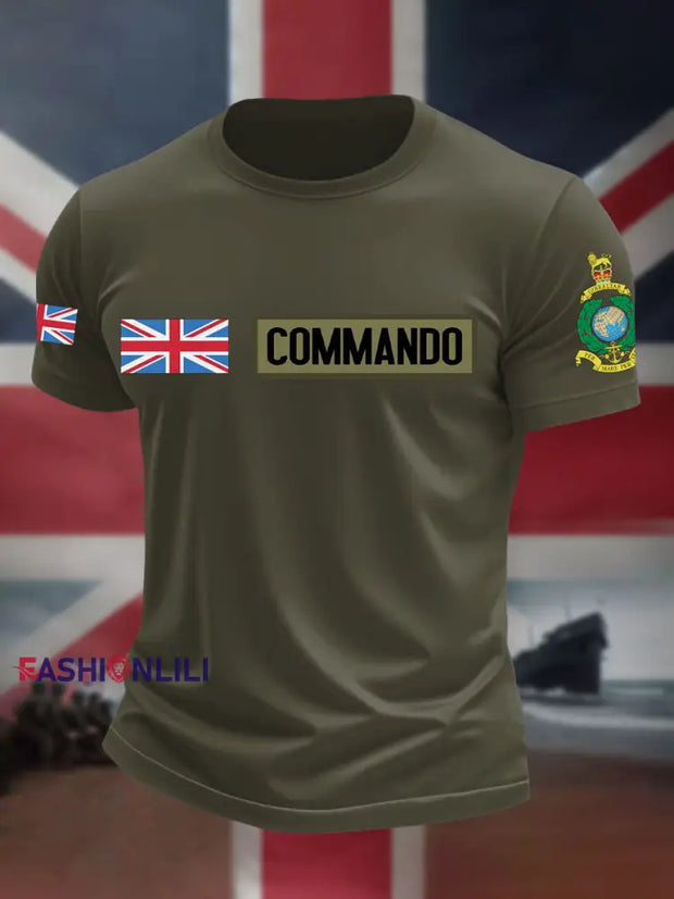 Men’s Navy Veteran Marines Commando Printed T-shirt Army Green / S