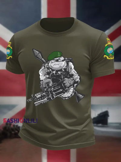 Men’s Navy Veteran Marines Commando Printed T-shirt Army Green / S