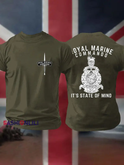 Men’s Navy Veteran Marines Commando Printed T-shirt Army Green / S
