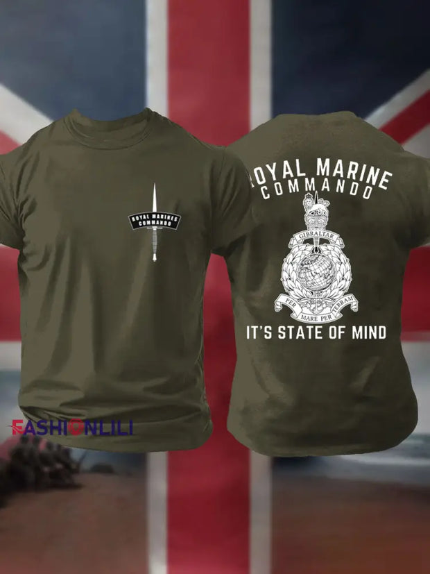 Men’s Navy Veteran Marines Commando Printed T-shirt Army Green / S