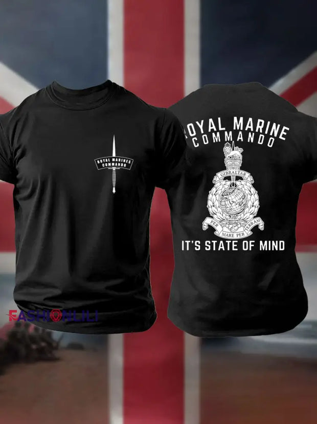 Men’s Navy Veteran Marines Commando Printed T-shirt Black / S