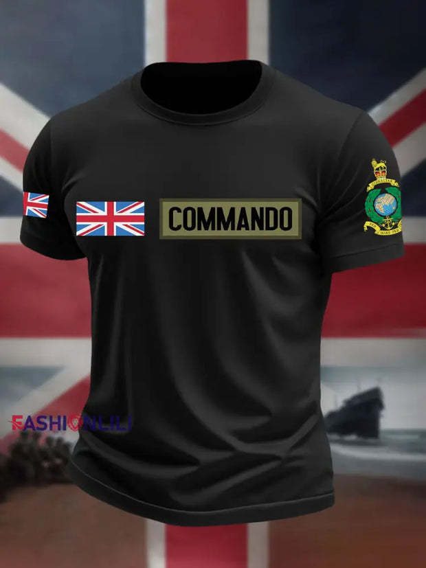Men’s Navy Veteran Marines Commando Printed T-shirt Black / S