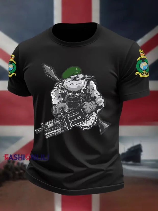 Men’s Navy Veteran Marines Commando Printed T-shirt Black / S