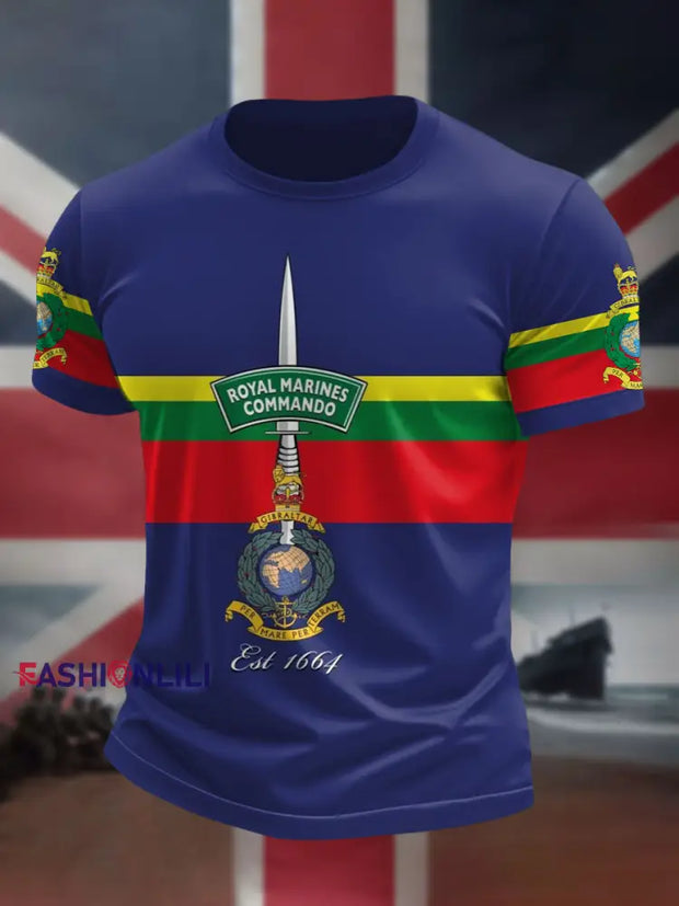 Men’s Navy Veteran Marines Commando Printed T-shirt Navy Blue / S