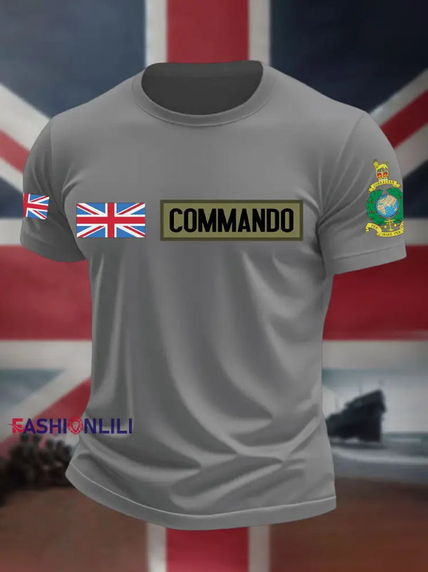 Men’s Navy Veteran Marines Commando Printed T-shirt Light Gray / S