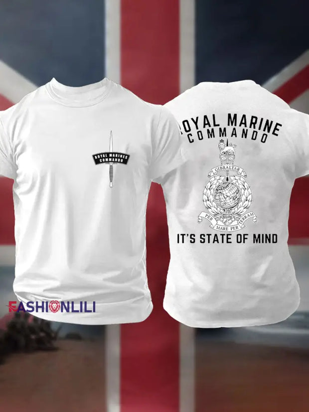 Men’s Navy Veteran Marines Commando Printed T-shirt White / S