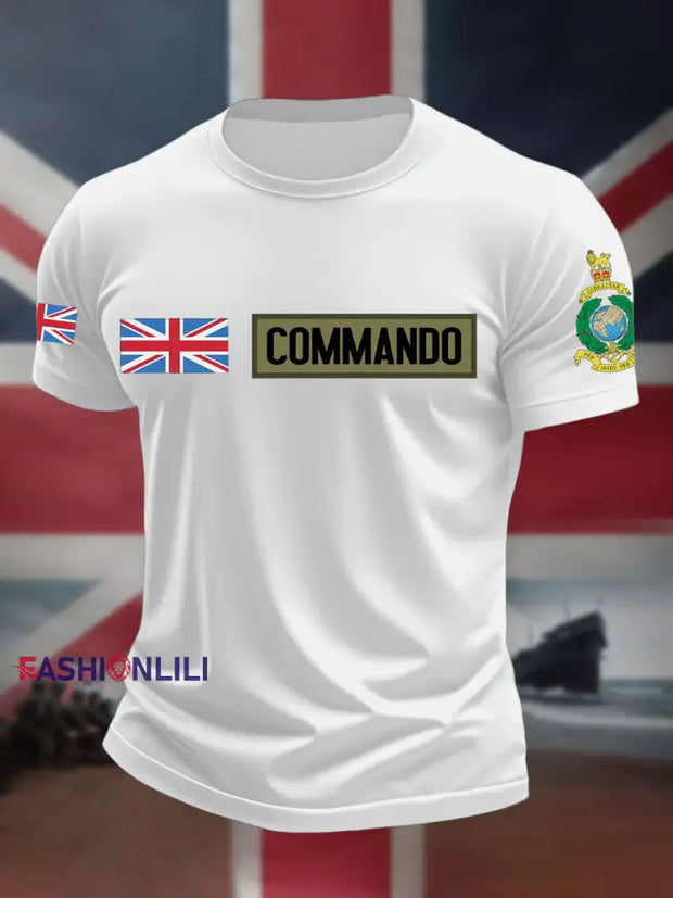 Men’s Navy Veteran Marines Commando Printed T-shirt White / S