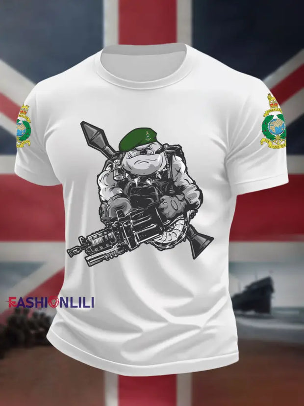 Men’s Navy Veteran Marines Commando Printed T-shirt White / S