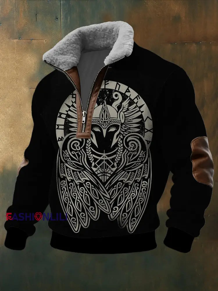 Men’s Norse Valkyrie Print Sherpa - Lined Zip Sweatshirt Multicolour / S