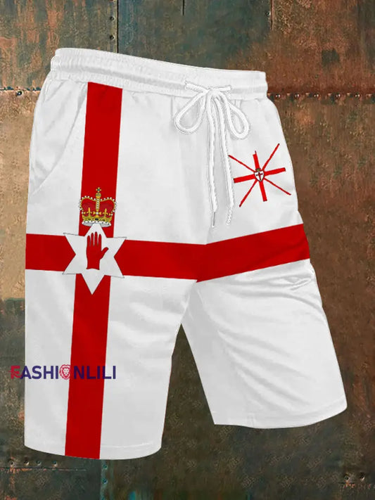 Men’s Northern Ireland Flag Print Casual Shorts White / S
