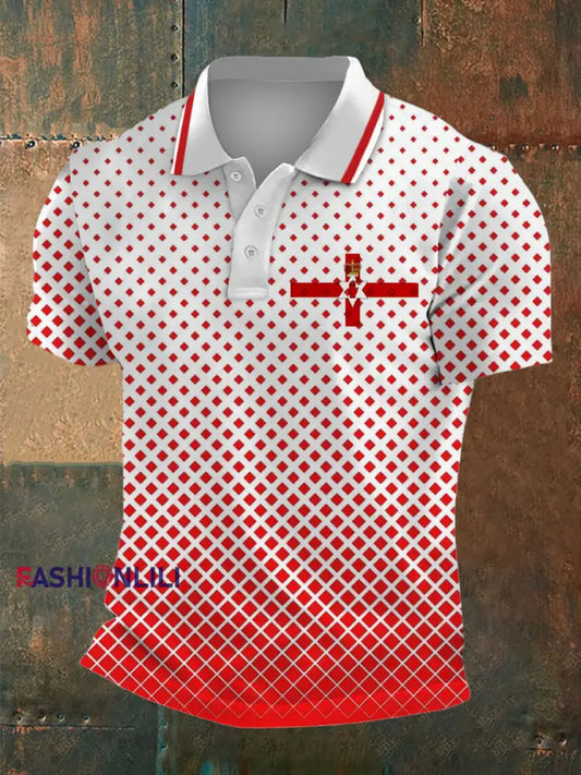 Men’s Northern Ireland Print Polo Neck Plunger Short Sleeve T-Shirt Red / S