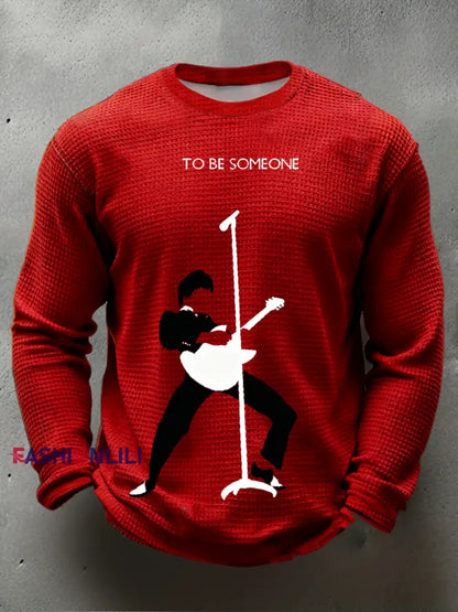 Men’s Paul Weller of The Jam minimalist pop art Waffle Long Sleeve T-Shirt Red / S