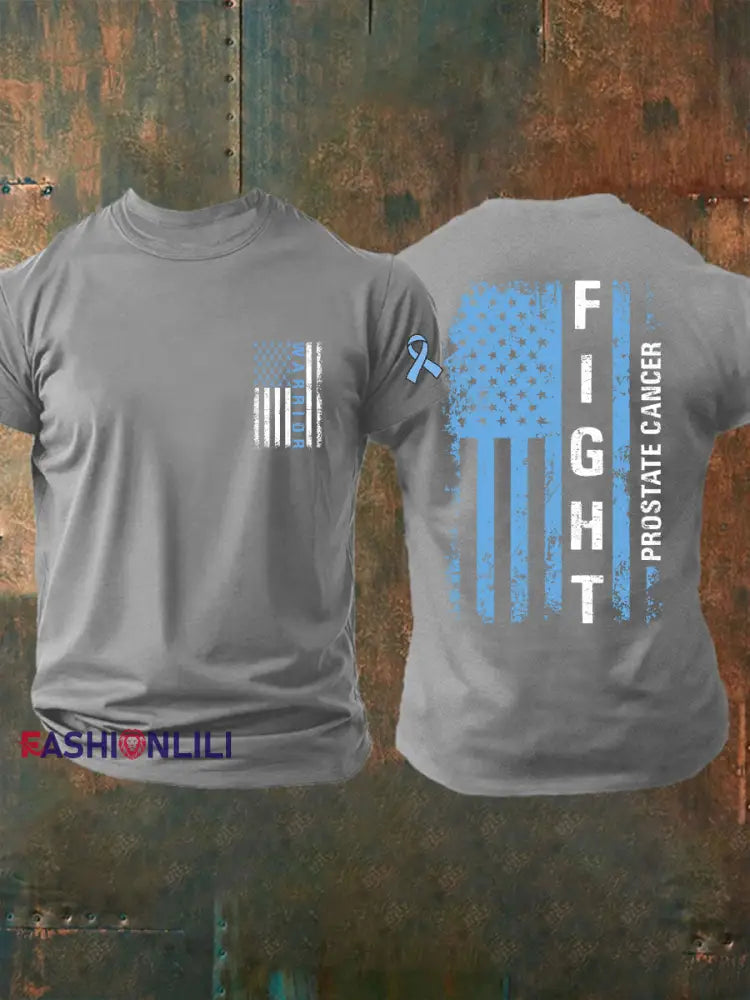 Men’s Prostate Cancer Awareness Print Casual T Shirt Light Gray / S