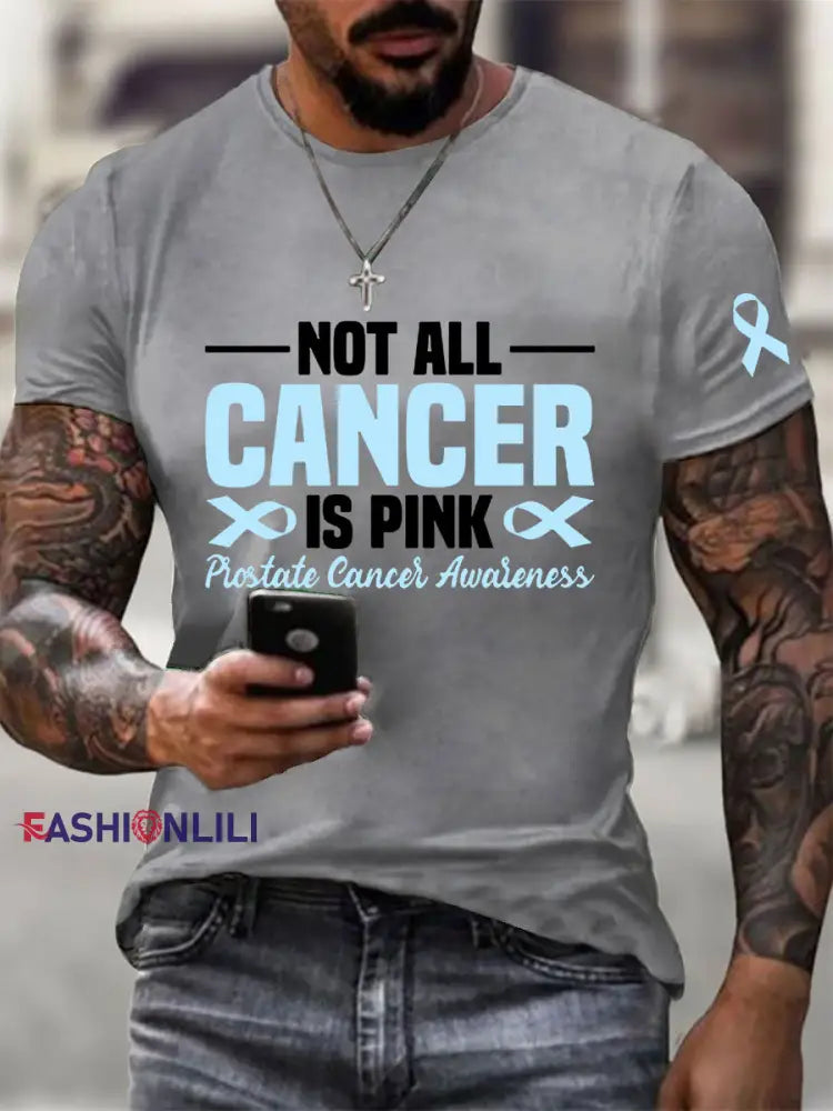Men’s Prostate Cancer Awareness Print Casual T Shirt Light Gray / S