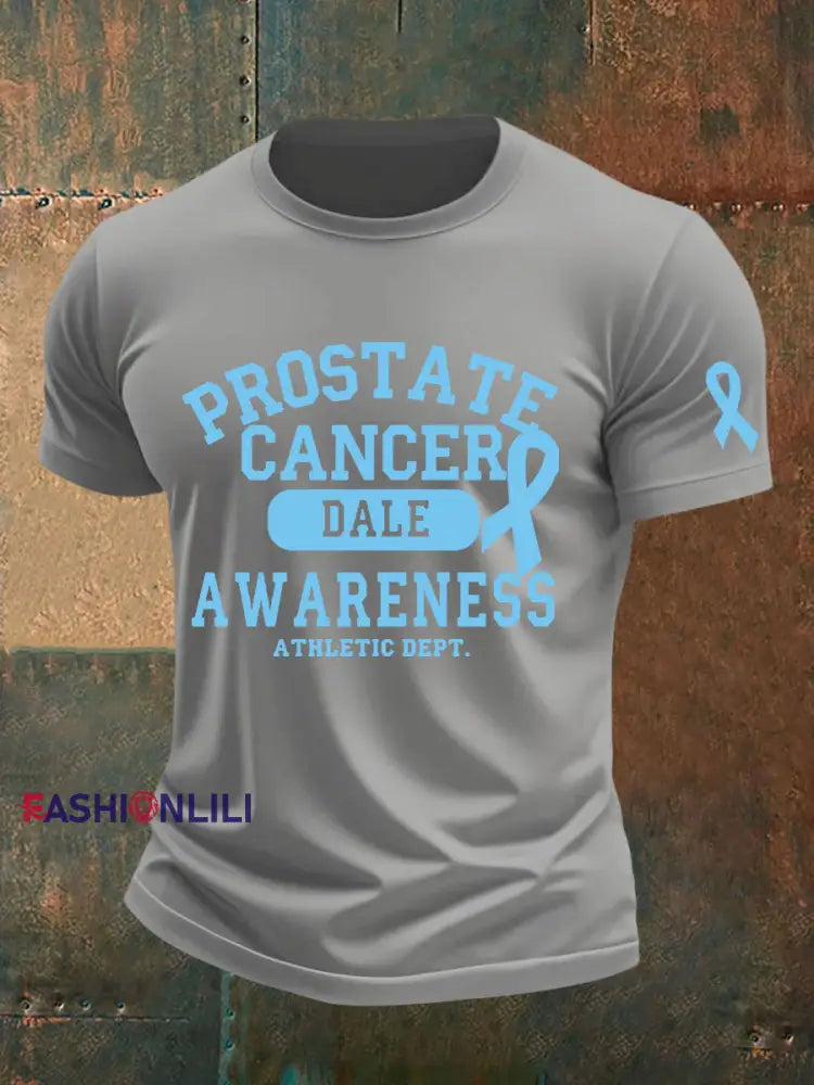 Men’s Prostate Cancer Awareness Print Casual T Shirt Light Gray / S