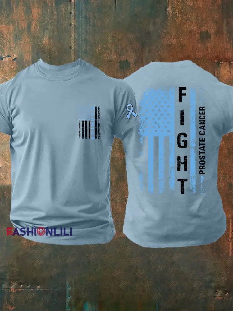 Men’s Prostate Cancer Awareness Print Casual T Shirt Sky Blue / S