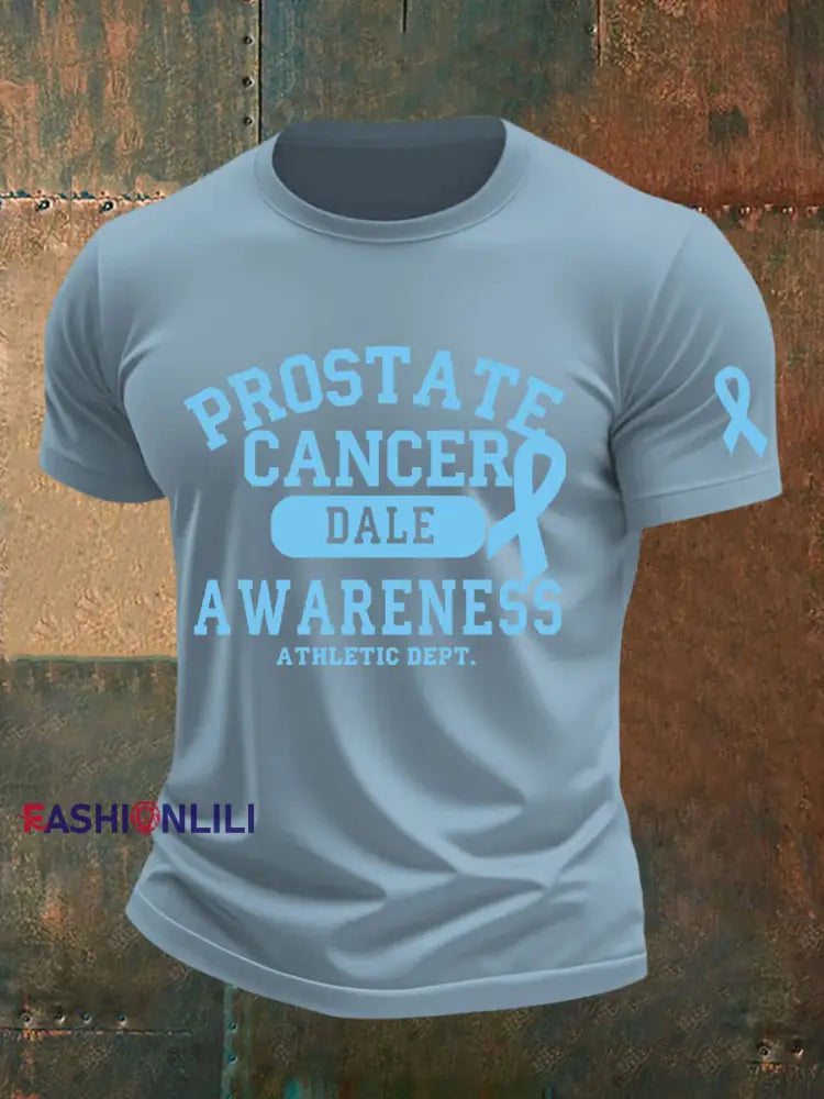Men’s Prostate Cancer Awareness Print Casual T Shirt Sky Blue / S