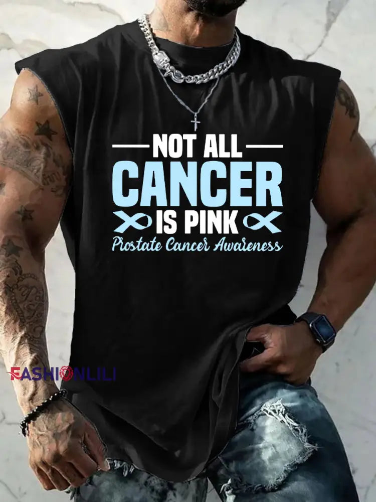Men’s Prostate Cancer Awareness Print Casual Tank Top Black / S