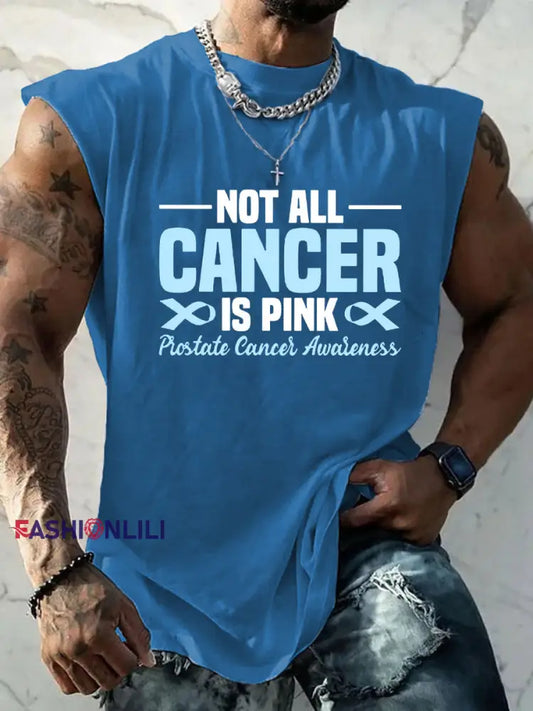 Men’s Prostate Cancer Awareness Print Casual Tank Top Blue / S