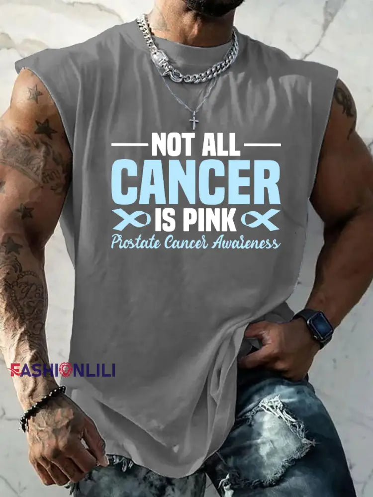 Men’s Prostate Cancer Awareness Print Casual Tank Top Gray / S