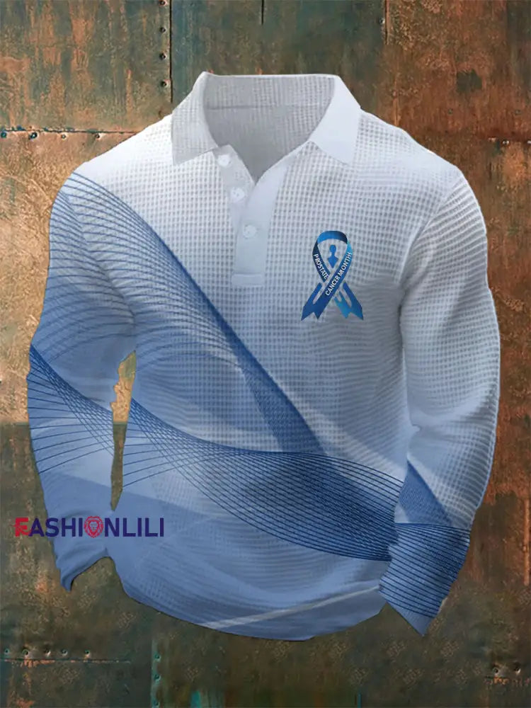 Men’s Prostate Cancer Awareness Waffle Print Casual Top Blue / S