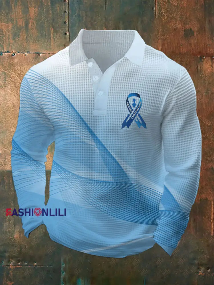 Men’s Prostate Cancer Awareness Waffle Print Casual Top Light Blue / S