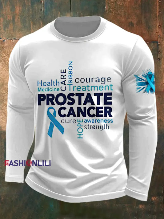 Men’s Prostate Cancer UK Printed Long Sleeved Round Neck T shirt White / S