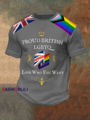 Men’s Proud British LBGT Printed Waffle T-shirt Light Gray / S