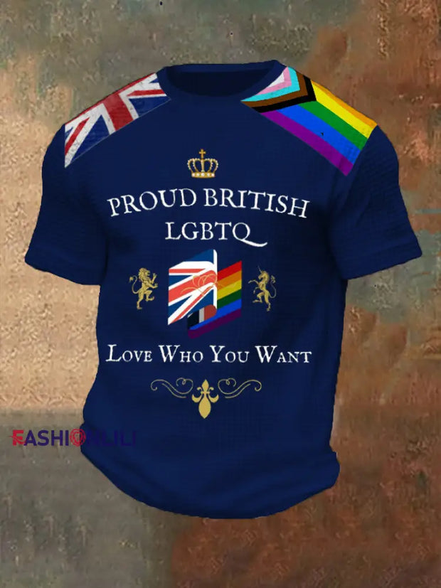 Men’s Proud British LBGT Printed Waffle T-shirt Navy Blue / S