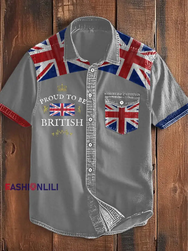 Men’s Proud To Be British Printed Shirt Light Gray / S
