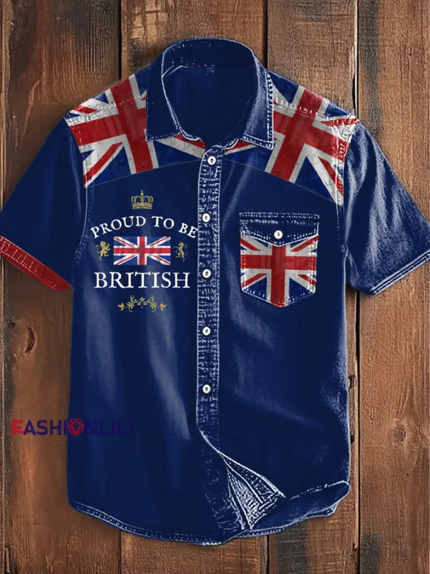 Men’s Proud To Be British Printed Shirt Navy Blue / S