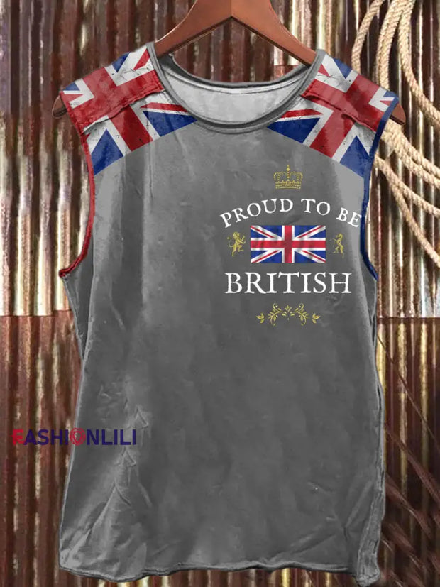 Men’s Proud To Be British Printed Vest Light Gray / S