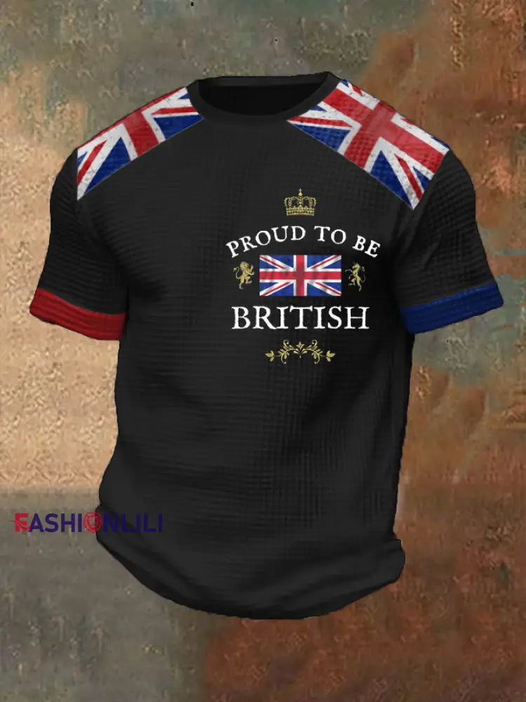 Men’s Proud To Be British Printed Waffle T-shirt Black / S