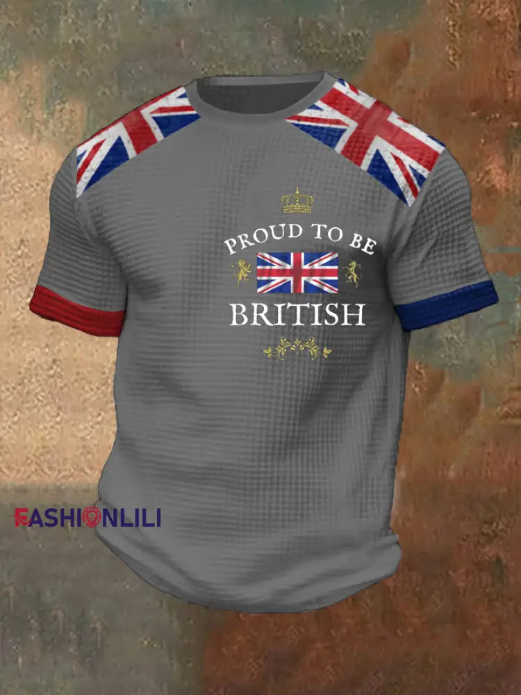 Men’s Proud To Be British Printed Waffle T-shirt Light Gray / S