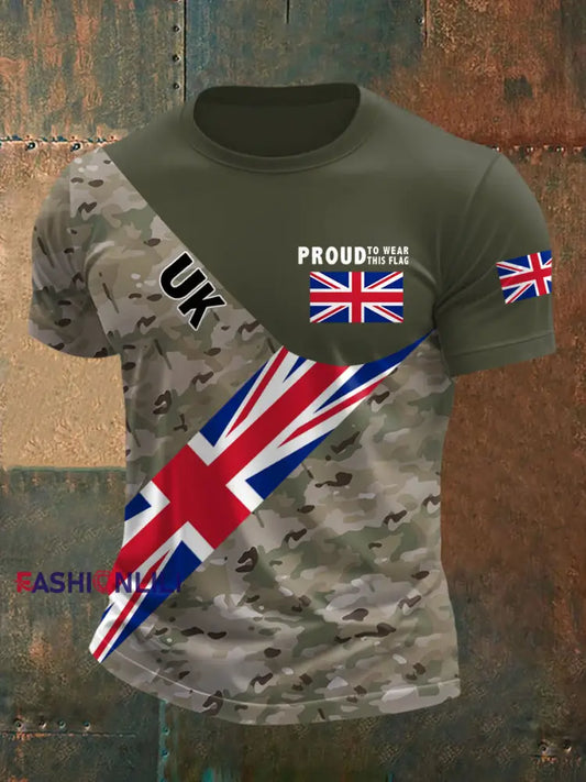 Men’s Proud To Wear This Flag UK Flag Camouflage Print Casual Tee Army Green / S