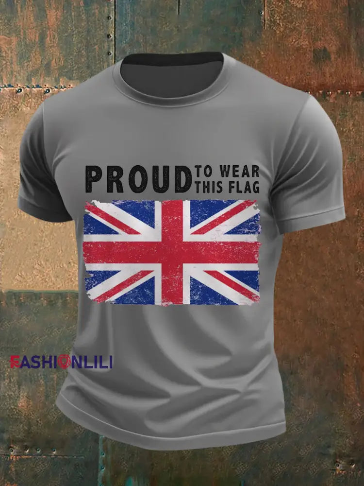 Men’s Proud To Wear This Flag UK Flag Print Casual Tee Light Gray / S