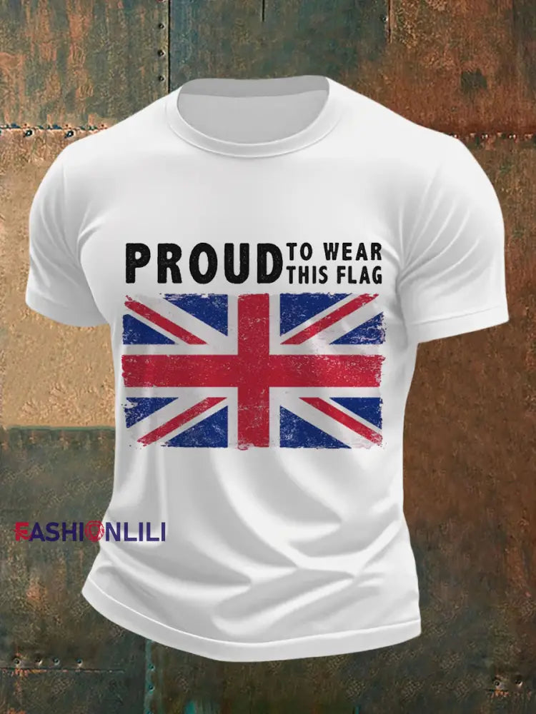 Men’s Proud To Wear This Flag UK Flag Print Casual Tee White / S