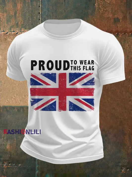 Men’s Proud To Wear This Flag UK Flag Print Casual Tee White / S