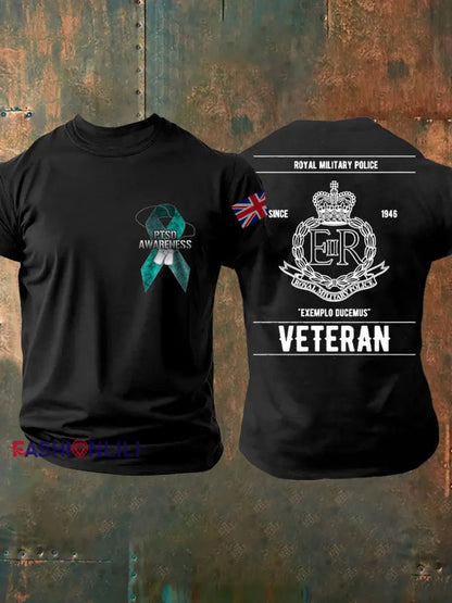 Men’s PTSD Awareness Veteran Police Printed T-shirt Black / S